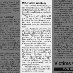 Obituary for Flossie Westbury