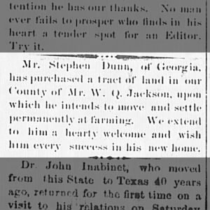 Stephen Dunn Land Purchase
Orangeburg Times Aug. 20, 1880